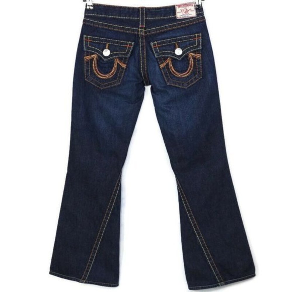 True Religion Rainbow Joey Flare Jeans Dark Flap Pockets 28 X‎ 29